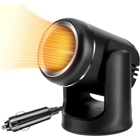 Bil Varmeblæser, Bilvarmer og Blæser 2 i 1, Bærbar Bil Afrimer Hurtig Opvarmning Pfus Elektrisk Varmeblæser med 360° Rotationsbase Blæser