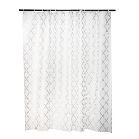 Duschdraperi i tyg med genomföringar och krokar