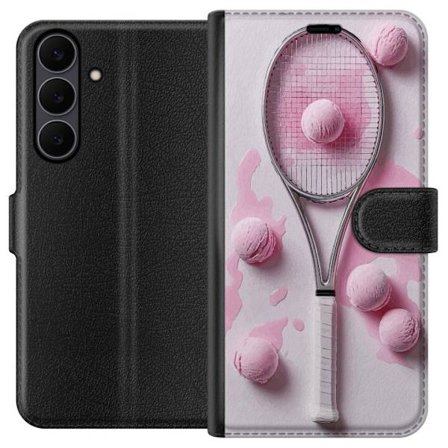 Kompatibel Tegnebogsetui til Samsung Samsung Galaxy S25 FE Rosa glaskugler og tennisketsjer i et kreativt stillbillede med legende popfølelse og mode