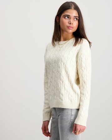 VERO MODA VMARIES LS O-NECK CABLE PULLOVER Beige Tröjor Tjej - Kids Brand Store