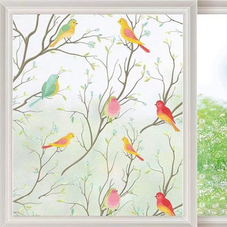 Ikkunakalvo Yksityisyys 45x200 cm, Lasikalvo, Värillinen Lasikalvo - Lintukuvio, UV-suoja, Staattinen Ikkunakalvo Kotiin & toimistoon