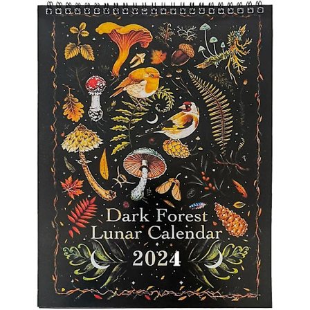 Dark Forest -kuukalenteri 2024, seinäkalenteri Kuukausikalenteri tammikuusta joulukuuhun 2024 Kalenterisuunnittelija kotikoulun toimiston sisustukseen