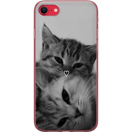 Yhteensopiva Puhelinkuori Apple iPhone SE (2022) Mustavalkoinen kissakuva kahdella kissalla ja sydänmerkillä, romanttinen ja kodikas eläinaihe.