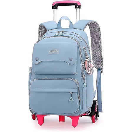 Enfärgade flickor rullande ryggsäck med hjul Skolväska Elementary School Student Trolley Daypack Outdoor Travel Bag