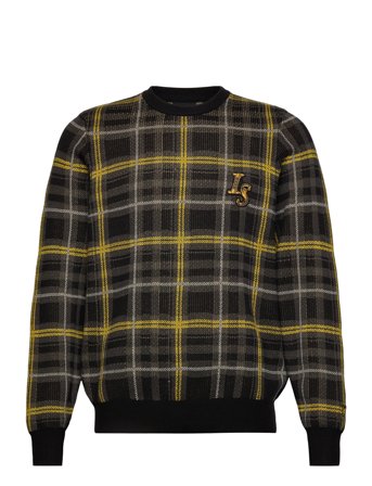Ribbed Jacquard Tartan Crew Neck Tops Knitwear Round Necks Black Lyle & Scott