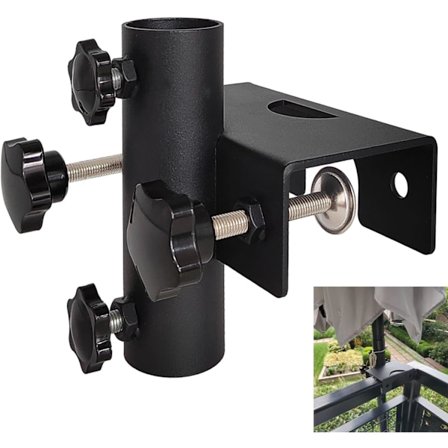 Kraftig Parasolholder til Altan, Havehegn, Terrasse, Spændeområde (20mm-63mm), Parasoldiameter (23mm-38mm) (Sort)