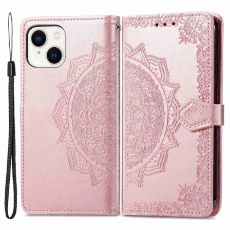 Mandala läder iPhone 14 Plus fodral - Rosa Rosa