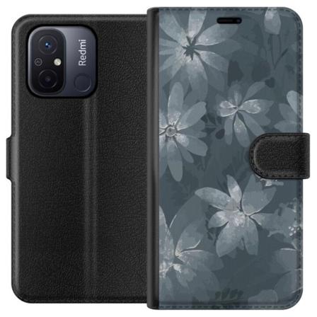 Xiaomi Redmi 12C Tegnebogsetui Blomster Grå / Blå