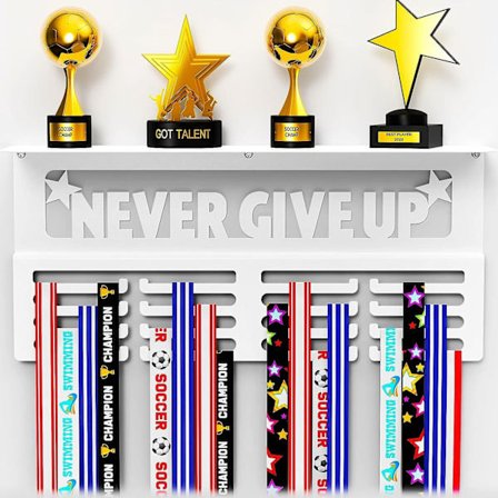 Aldri gi opp medaljehenger med hylle - lett å installere trofé- og medaljeutstilling i karbonstål - FF-