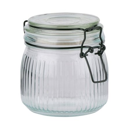 Glasskrukke med snap-on-lokk og riflet design - lufttett oppbevaring av tørrvarer