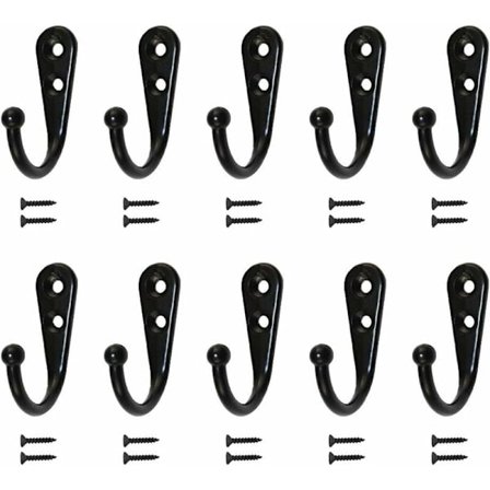 10 Styk Enkelte Kroge Sorte Vægkroge Sorte Knagerækker Udstyret med Monteringsskruer