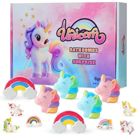 6-delars Unicorn Badbomber Set med Överraskningsleksaker Inuti, Färgglada Brusande Spabehandlingar för Barn & Unicorn Älskare