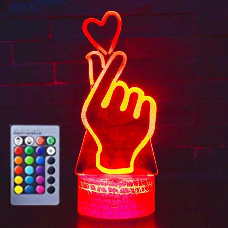 3D Finger Love Hjerte Natlys Bordsklampe Optisk Illusion Lamper 16 Farveskiftende Lys LED Bordlampe Julegave Hjem Kærlighed Fødselsdag Gave
