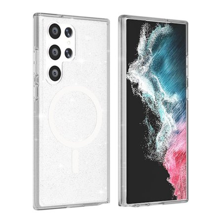 Samsung Galaxy S24 Ultra Mobilskal Stöttåligt med Glitter - Transparent