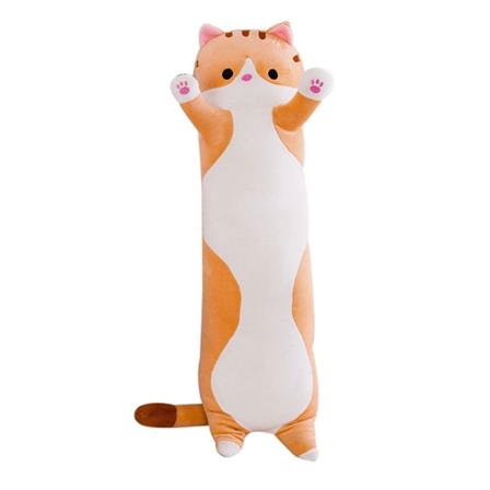 Myk Sovende Katt Figur Pute Plysj Leke Dukke Lang Sylindrisk Plysj Leke For Barn Brun Brown 90 cm