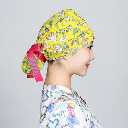 Skrubbehette med knapper Bouffantlue med svettebånd for kvinner og