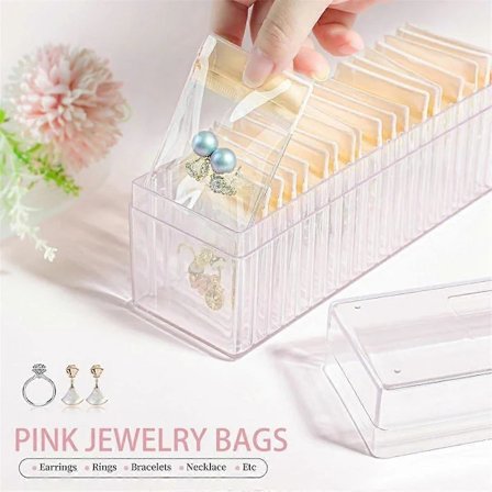 Akryl Smyckeskrin, Transparent Smyckesorganisatör med 20 Bärbara Anti-Oxiderande Zip-påsar, Resesmycke