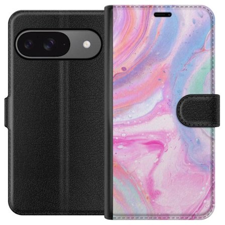 Yhteensopiva Lompakkokotelo Google Google Pixel 9 Pro Abstrakti pastellin värinen marmoritaide, jossa on nestemäinen akryyli vaikutus pinkissä, sin