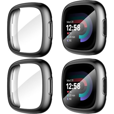 4-pack skal för Fitbit Versa 4/Sense 2 skärmskydd, HD stöttåligt mjukt TPU-skal med fullständigt skydd för Fitbit Versa