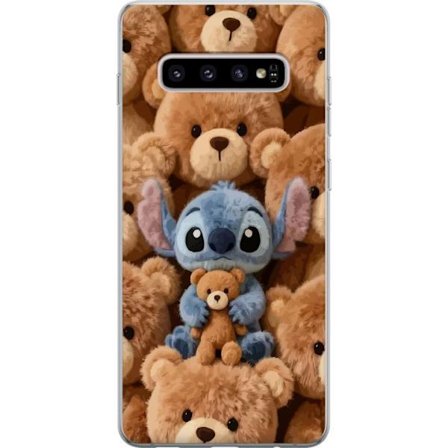 Kompatibelt Mobildeksel til Samsung Galaxy S10+ Stitch omgitt av brune teddybjørner med en liten teddybjørn i fanget i en søt og koselig kawaii-design