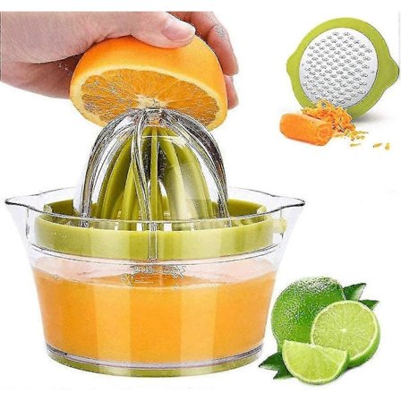 4-i-1 Funktions Juicer, Citrus Citron Appelsin Håndpresse Æggeblommeseparator med 2 Skridsikre Rivejern, Si, Rivejern og Måling (384ml)