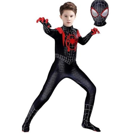 Lasten Miles Morales -asu Hämähäkkimies Cosplay Halloween-setti zy 120cm yz 110cm