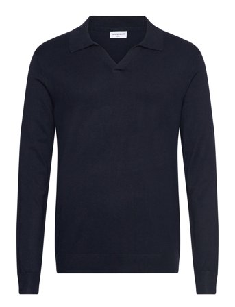 Lindbergh Ecovero L/S V-Neck Polo - Navy - XL
