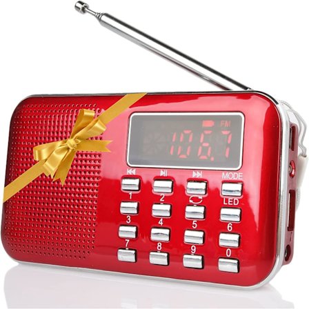 Bärbar Laddningsbar FM/AM Radio USB Micro-SD och Inbyggd Mp3-spelare (Röd)