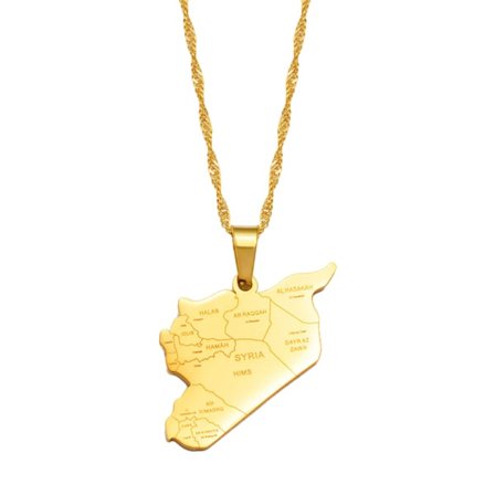 Titanstål Syria Omriss Kart Anheng Halskjede for alle aldre