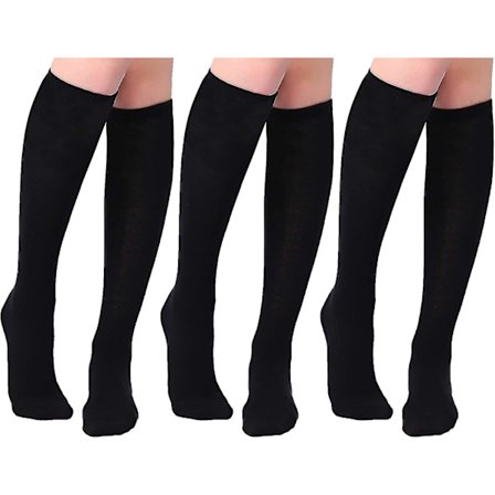 Bomuldsstrømper Fodboldstrømper Sportsstrømper Ensfarvede, Dame Knæhøje Casual Tubestrømper 3 Par, Sort