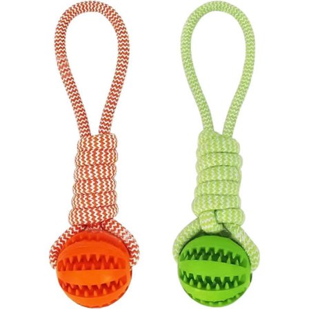 2 st hundboll med rep, slitstark gummiball med rep, hundtuggleksaker, godisdispenser för små och medelstora hundar