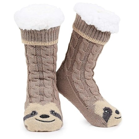 Slippersokker til kvinder, søde dovendyr, varme fleece, bløde skridsikre sokker