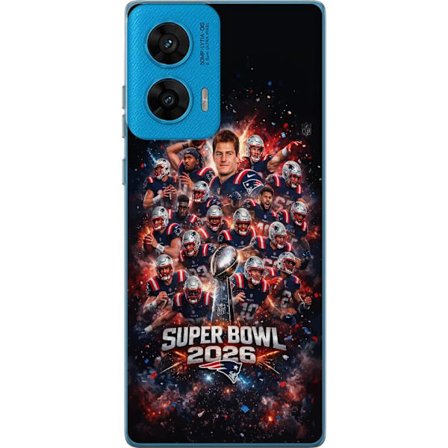 Kompatibelt Mobildeksel til Motorola G96 Super Bowl 2026 plakat med New England Patriots og NFL-trofe i eksplosiv sportsdesign