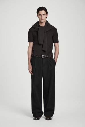 COS Men's Pleated Wide-Leg Denim Trousers in Black