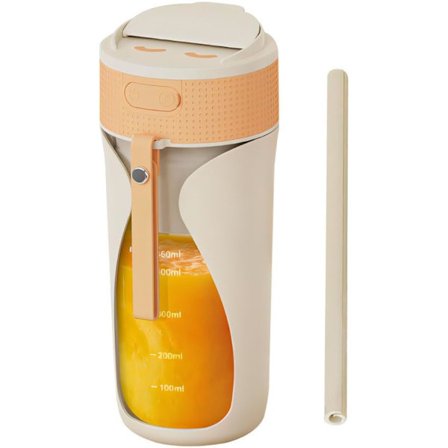 Tehosekoitin, kannettava ja ladattava, 450 ml, pillillä ja tulppalla