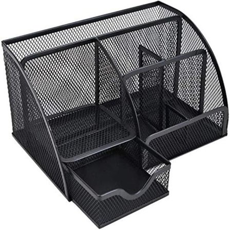 (Svart) Enkel Mesh Skrivbordsorganisatör med Utdragbar Låda, Skrivbord