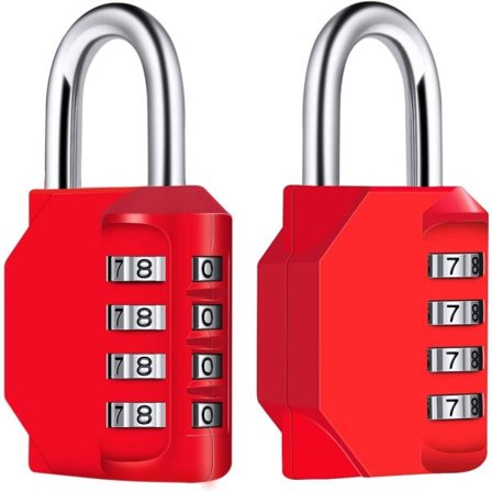 [2 stykker] 4-sifret kombinasjonslås, vanntett kombinasjonslås, vanntett metall, stålbelagt kombinasjonskort - rød
