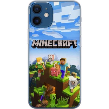 Kompatibel Mobilcover til Apple Apple iPhone 12 Minecraft eventyrklippe med Steve, Alex, dyr og mobs i klassisk blokstil, hvor hele verden samler sig