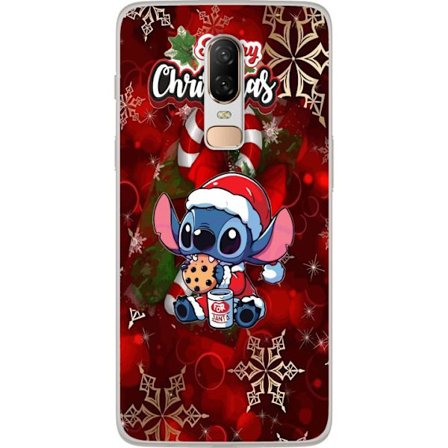 OnePlus 6 Genomskinligt Skal Stitch jultema med kaka och tomtedräkt glad jul söt festlig kawaii semester röd bakgrundskonst
