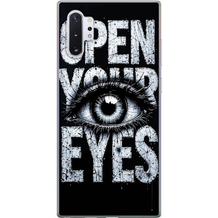 Kompatibel Mobilcover til Samsung Samsung Galaxy Note10+ Mørk typografisk illustration med øje og teksten Åbn dine øjne, stærk kontrast og rå ku