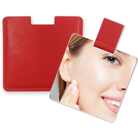 Ultra-tynn lite speil, laget av ubrytelig rustfritt stål, med PU-lærveske, enkel å bære. Den kan brukes som sminke speil, lommespeil, P