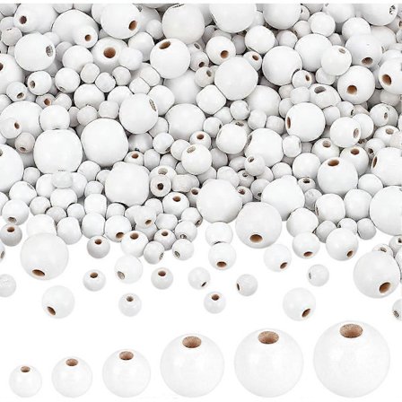 760 st 6 Storlekar Vita Träpärlor Naturliga Träpärlor Runda Trähantverkspärlor Trä Lösa Distanspärlor Stora Hål Pärlor för Lanthus Garland Smycken