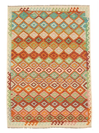 Hand Woven Kilim Afghan Old Style Rug 203X285 Wool Brown/Yellow