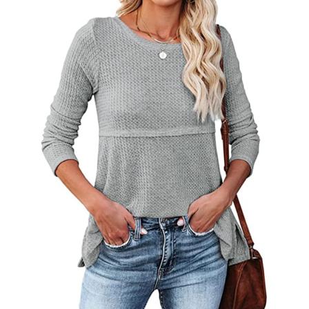Enfärgad Basic Långärmade T-shirts Höst Kvinnor Tillbaka Hollo