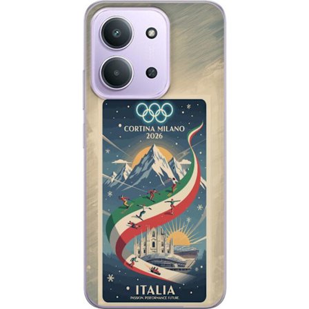 Kompatibel Mobilcover til Xiaomi Redmi 15C Skitse med skiskytteudøver der sigter med riffel på en snebaner, teksten Milano Cortina 2026 og de olympisk