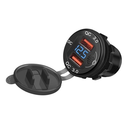 Pikalaturi alumiininen QC3.0 kaksois-USB-autolaturi kytkinpainikkeella ja volttimittarilla