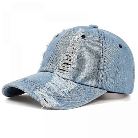 Unisex Ripped Distressed Denim Baseball Cap Trucker Keps Justerbar, Blå