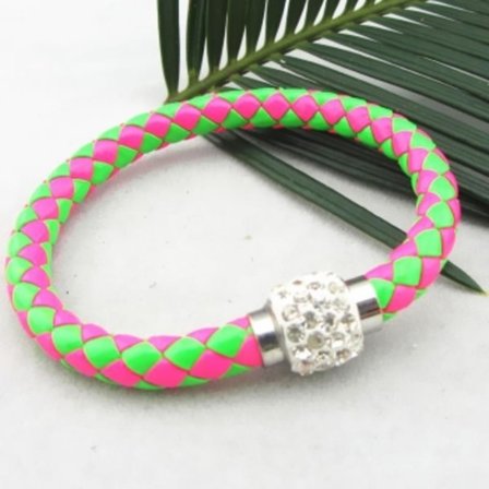 Läderarmband Magnet strass spänne armband