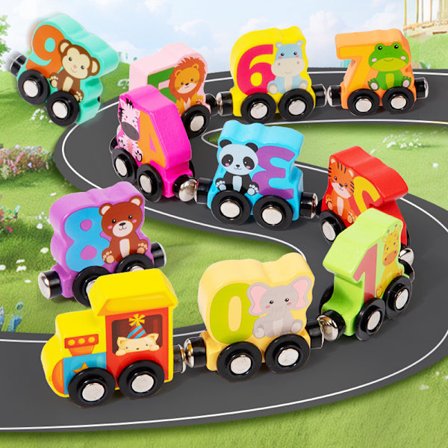 Lasten magneettinen numerojuna - Puinen varhaiskasvatuspalikkalelu | Taaperon palapeli aivojen kehitykseen ja hienomotorisiin taitoihin {YFL}