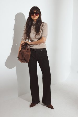 NA-KD Mid Waist Wide Leg Pintuck Denim - Mid waist jeans - Sort - EU 36